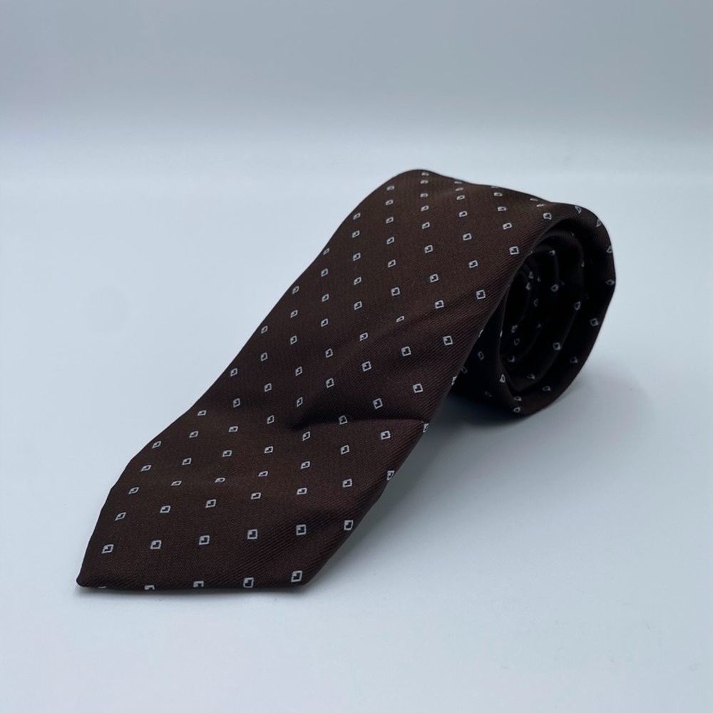 Vintage Dior Elegant Brown Tie with White Accents